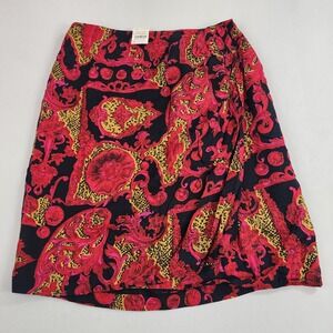 Pappagallo Skirt Womens 14 Red Black Baroque Floral Rayon A-Line 02418